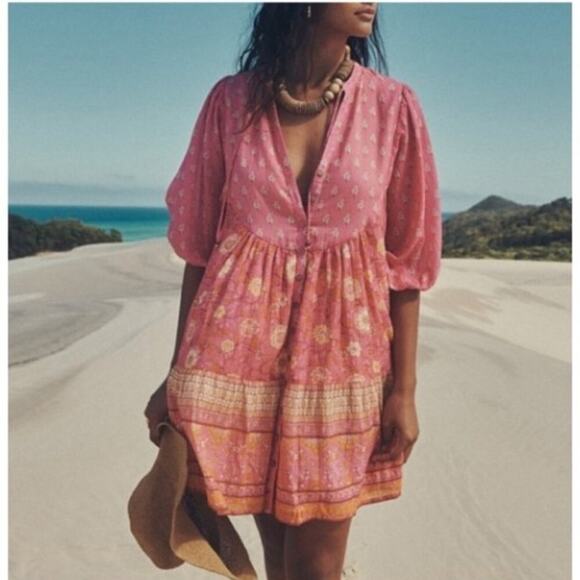 Spell & the Gypsy Dress Pink Mauve Boho Vacation Indie Peasant Bohemian Medium - Picture 1 of 8
